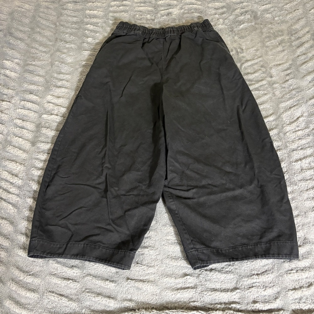 COS Black Cotton Linen Wide Leg Culottes Elastic Waist Cropped Pants EUR 34
